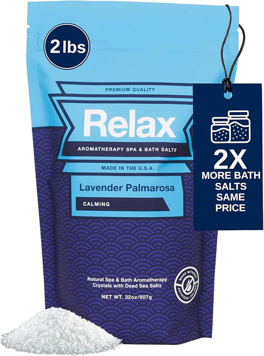 Relax Spa & Bath, Epsom & Dead Sea Salts, Aromatherapy Bath Salts for Hot Tub, Bath, or Spa, Infused with Magnesium, Lavender Palmarosa Scent