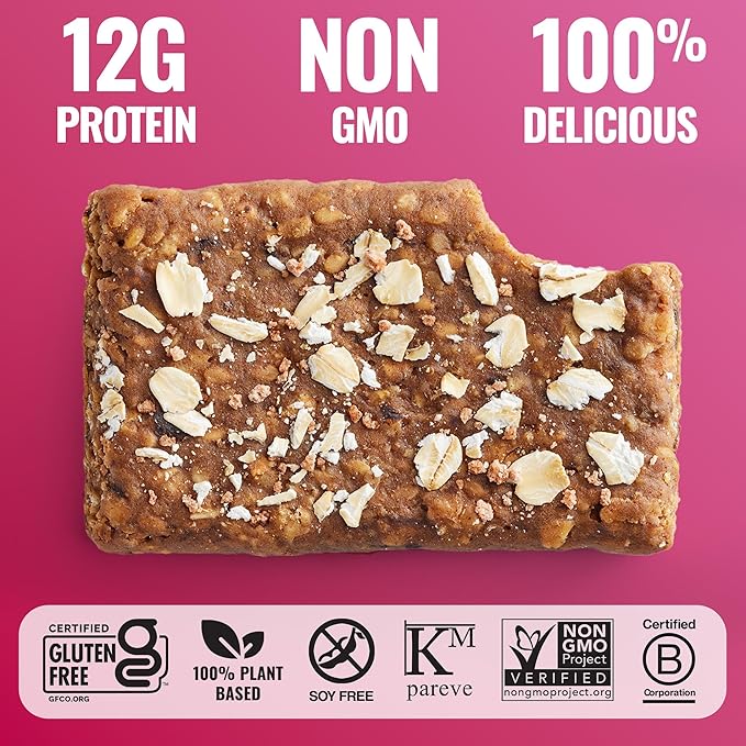 The GFB Oatmeal Raisin Protein Bars - Gluten Free, Plant Based, Non GMO, Sustainably Made – Ridiculously Tasty, Healthy, Vegan, Nutrition Snack Protein Bars, 2.05 oz (12 Count)