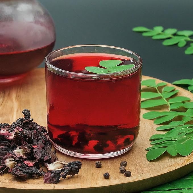 Akshit Hibiscus Tea With Moringa Leaves, Hibiscus Tea Blend, 75Tea Bags, Te De Hibisco, Caffeine Free, Sugar Free, Non GMO, No Additives.