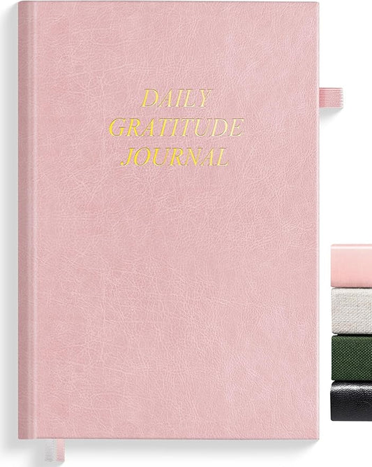 SUNEE Daily Gratitude Journal – Simple 5 Minute Journal for Daily Reflection, Build Positivity and Mindfulness, Undated Minimalist Planner for Women & Men (Pink)