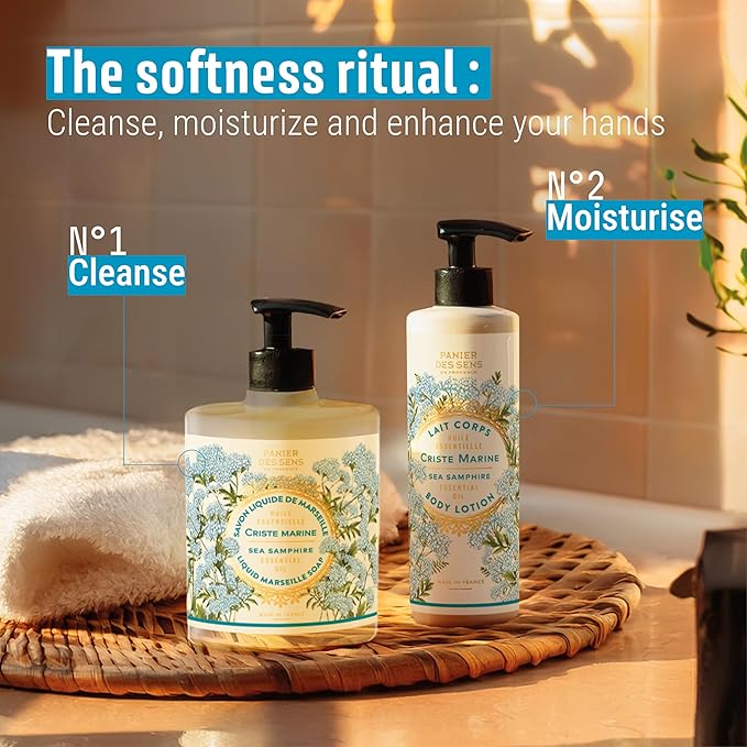 Panier des Sens β Sea Samphire Hand & Body Lotion for Dry Skin - Hydrating Body Cream for Women - Nourishing Fluid Body Moisturizer Shea Butter & Olive Oil 97% Natural Ingredients Body Care 8.45 Floz