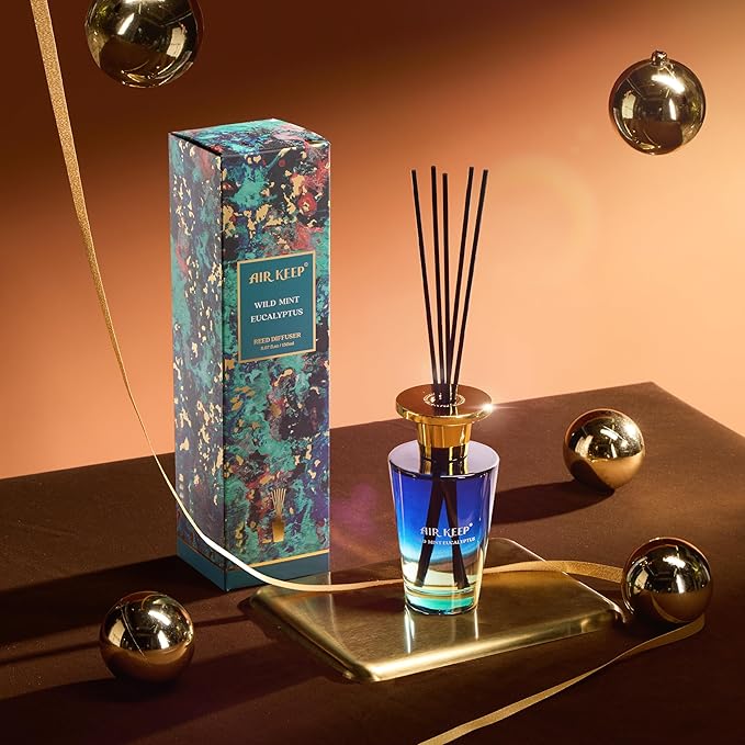 Airkeep Reed Diffuser Set 5.07 fl oz, Wild Mint Eucalyptus Scent Diffuser with Sticks, Home Fragrance Oil for Bedroom, Bathroom, Office Decor