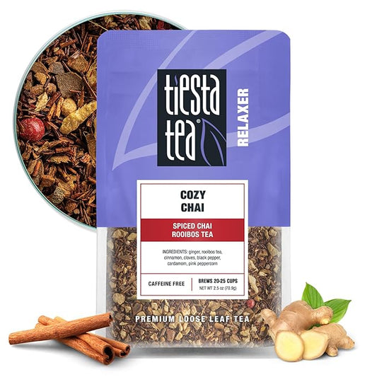 Tiesta Tea - Cozy Chai, Loose Leaf, Spiced Chai Rooibos Tea, Premium Caffeine-Free Herbal Blend, Makes Hot or Iced & Up to 25 Cups, 2.5oz Resealable Pouch