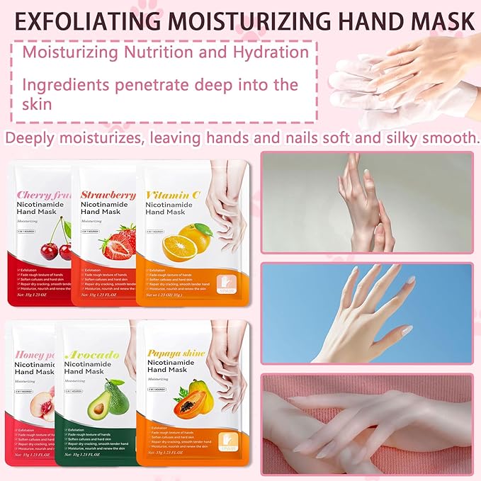 6PCS Hand Masks,Hydrating Hand Masks Moisturizing Gloves Overnight for Dry Cracked Hands,Daily Hand Care Hand Masks Gift Set for Women and Men N