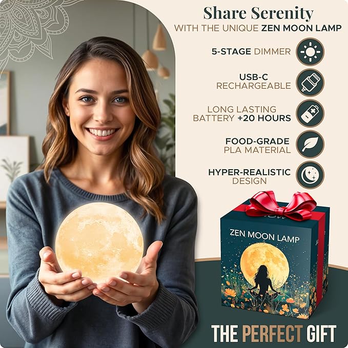 Zen Moon Lamp - Visual Meditation Light for Relaxation and Mindfulness - Guided Breathing Night Light - Spiritual Christams Gifts for Women, Mom, Best Friend 2025 - Unique Decor for Bedroom (5.5 inch)
