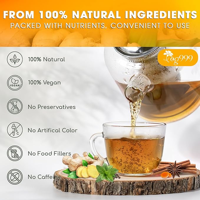 120 Tea Bags - Anti-Inflammaheb Loose Leaf Tea, 100% Natural from Ginger, Turmeric, Peppermint, Black Pepper, Cinnamon. Made with Natural Material Tea Bags. No Sugar, No Caffeine, No Gluten, Vegan.