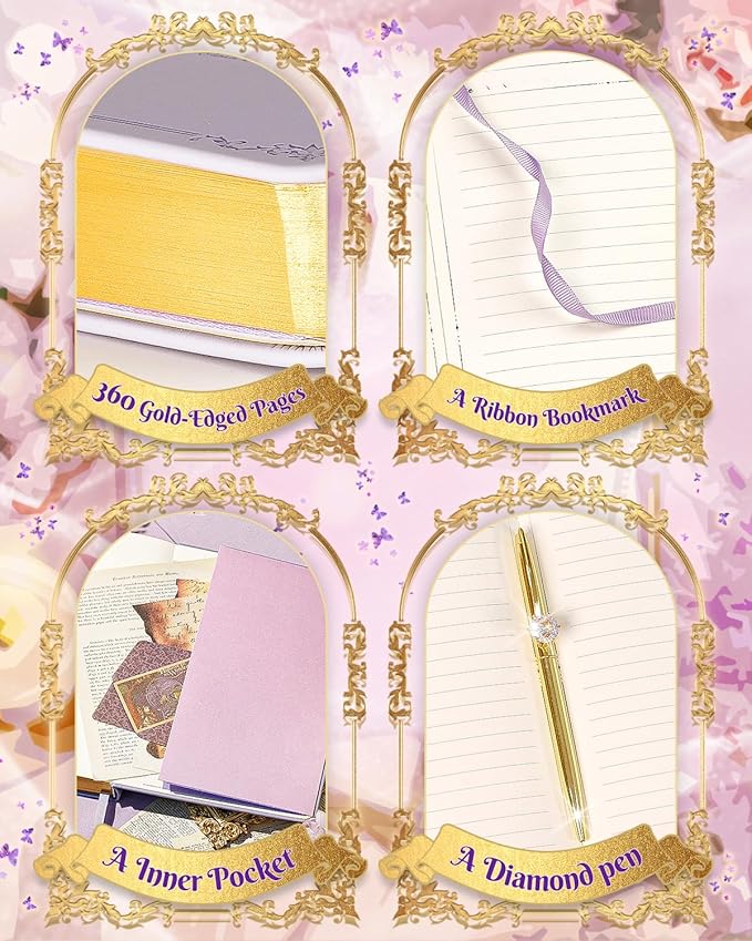 Thick Journal for Women & Girls, 360 Pages A5 Writing Journaling Notebook with Paintings, Women Journal for Writing, Vintage Journal with Gift Box & Pen for Girls Gift Ideas (Lavender Purple)