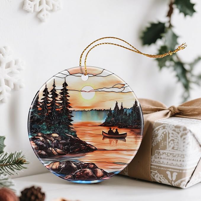 Canoe Lake Sunset Ornaments, Christmas Ornaments: Christmas Tree Decorations, Holiday Decor, Stocking Stuffers, Gift Ideas, Xmas Gift, Nature Lover Gifts & Gifts for Outdoor and Camping Lover