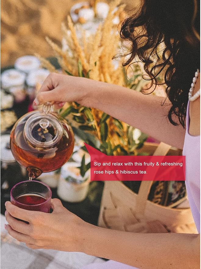 TeeLux Rosehip & Hibiscus Tea Bags, 2.5g/bag, Slight Tart Taste & Fruity Flavor, Caffeine Free, 60 Count