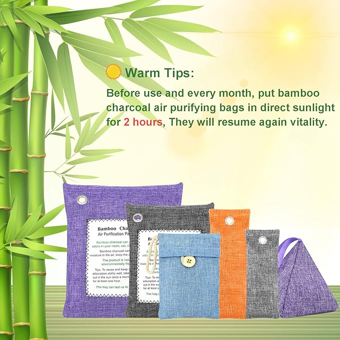 Bamboo Charcoal Bags Odor Absorber 4 Pack×500g Bamboo Charcoal Air Purifying Bags, for Car Air Fresheners, Odor Eliminator for Home,Shoe Deodorizer - Colorful-Activated Charcoal Odor Absorbers