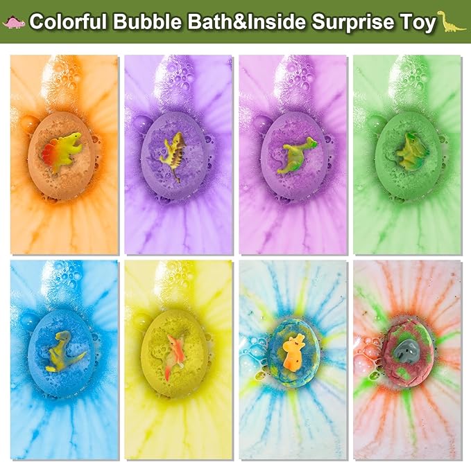 Bath Bombs for Kids with Dinosaur Toys Inside, 8 Pack XXL Large Dinosaur Bath Bombs Bubble Bath Gift Set, Perfect Birthday Christmas Easter Dino Toys Gifts for Kids 3-12, Girls and Boys