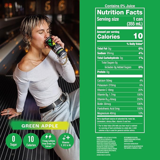 Yesly Energy Drink, Variety Pack, Naturally Flavored Sparkling Energy Drink With Electrolytes, Magnesium, Potassium, Vitamin C, B6 & B12, Natural Caffeine From Green Tea, 12 Fl Oz Cans, 12 Pack