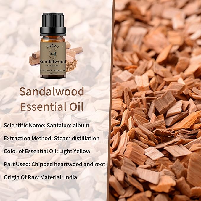 yethious Sandalwood Lavender Essential Oil Set 2 Pack 100% Pure Organic Sandalwood Essential Oil Undiluted Lavender Aromatherapy Oils for Diffuser, Perfume, Soap, Candle Making 2 x 10ML