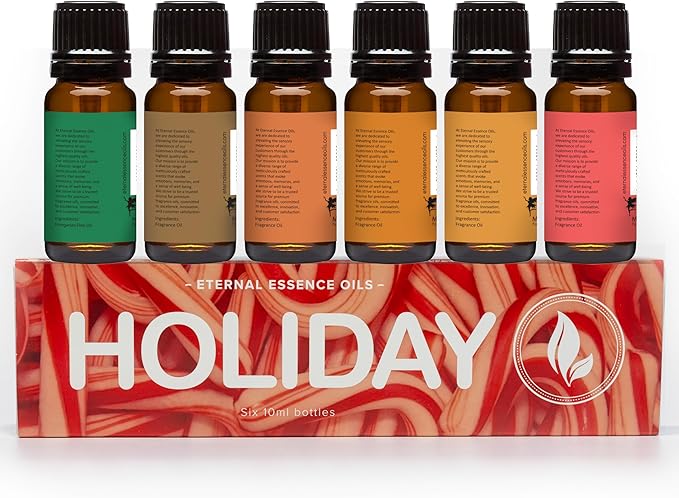 Eternal Essence Oils Holiday Set of 6 Premium Fragrance Oils - Oils for Diffusers, Soap & Candle Making, Aromatherapy - Includes Candy Cane, Pumpkin Patch - for Candle, Soap Making, & More - 10ML