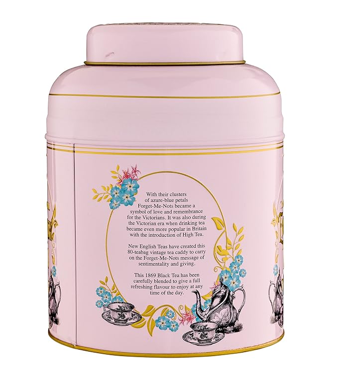 New English Teas Vintage Victorian Tea Caddy with 80 English Teabags (Rose Pink)