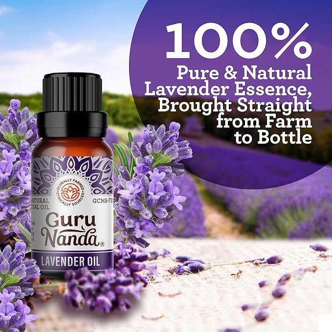 GuruNanda Lavender Essential Oil, 100% Pure, Natural & Undiluted Aromatherapy Oil for Diffusers, Massage & DIY Recipes, Aids in Feeling of Relaxation and Calmness (2X0.5 Fl Oz)
