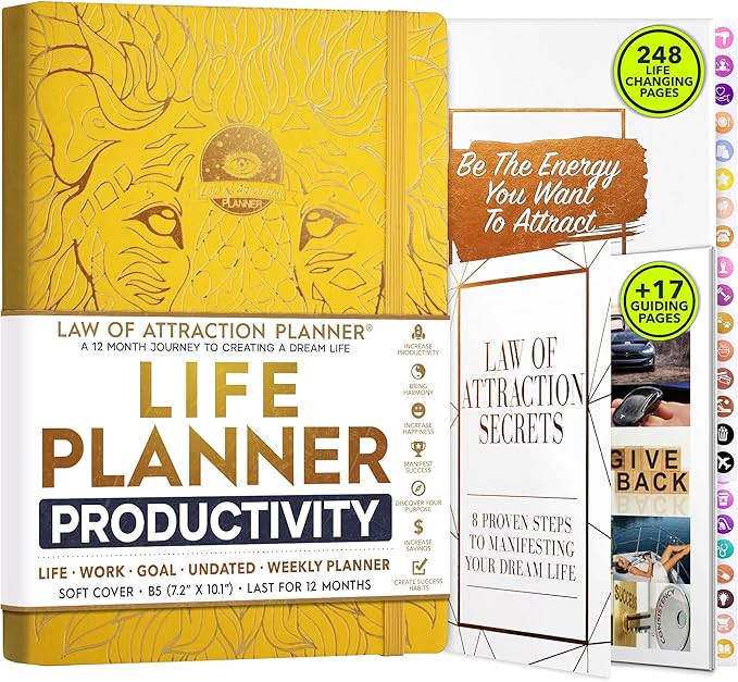 Law of Attraction Planner – Undated Hourly, Weekly & Monthly Goal Setting Planner, 12-Month to Increase Productivity | Life & Gratitude Journal, Include Foldable Vision Board, Gift Box & Stickers