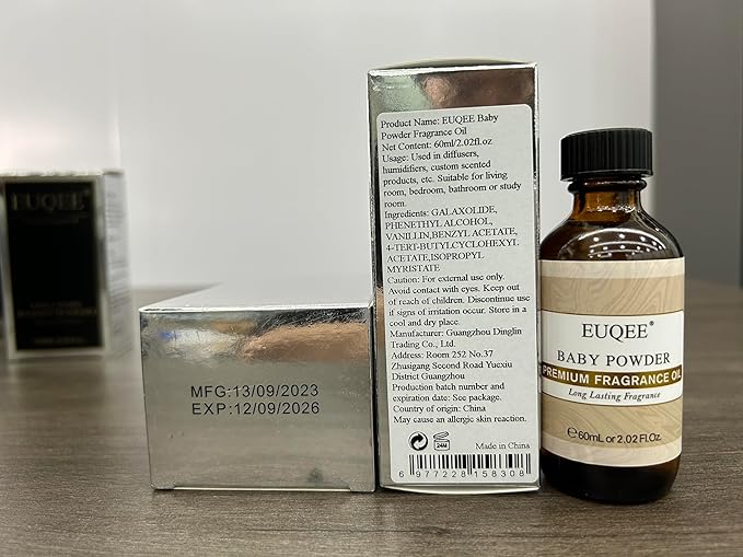 EUQEE Baby Powder Fragrance Oil Premium Fragrance Essential Oil 60ml with Glass Dropper for Aromatherapy, Candle Making, DIY Bath Bombs(2.02 Fl oz)