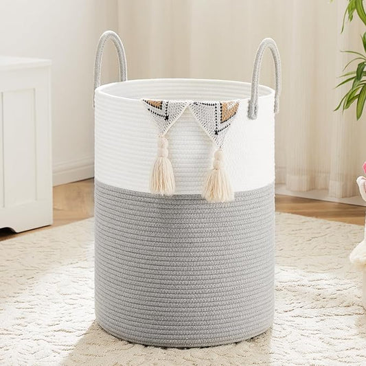 Laundry Basket,Woven Cotton Rope Laundry Hamper,100L for Decorative Storage of Dirty Clothes,Toys and Blankets in Bathroom,Baby Room and Living Room