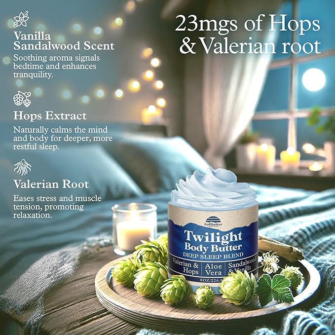 PURPLE CANYON New Look Twilight Whipped Body Butter 8oz | Vanilla Sandalwood Scent | Skin Care with Hops & Valerian Root