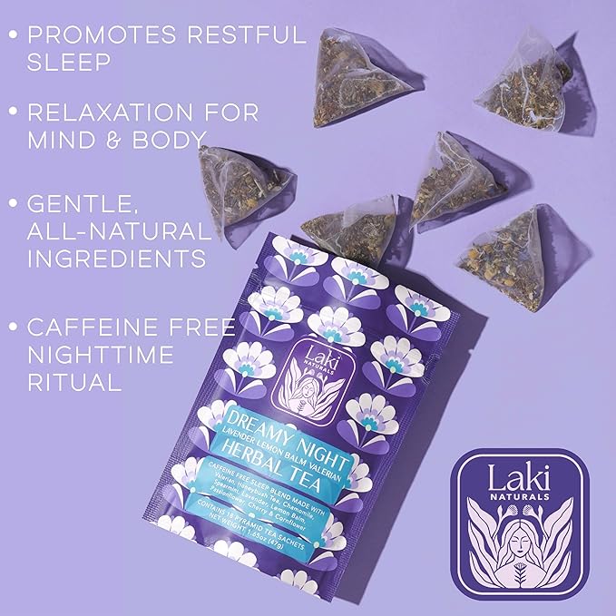Dreamy Night Sleep Tea (1.65 oz, Pack of 18 Tea Bags) – Sleepytime Calming Caffeine Free Tea Herbal Blend with Valerian Root, Chamomile, Lemon Balm, Passionflower and Lavender for Bedtime