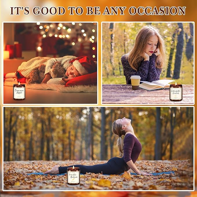 6 Pack Fall Scented Candles for Home, Candles Gifts Sets for Women Men Birthday Thanksgiving Day Merry Christmas, 7.1Oz Large Jar | Long Lasting Soy Wax Candleswith Cinnamon Apple, Smoke Vanilla