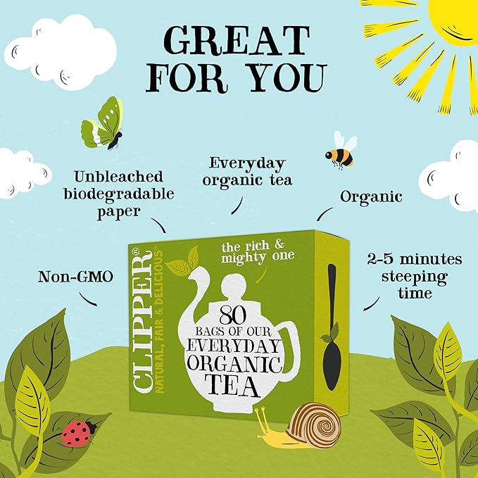 Clipper Tea Organic Fairtrade Everyday - USDA Organic, Non-GMO, Fair Trade, Sustainable Caffeinated British Tea, 4 Pack, 320 Unbleached Tea Bags - New Foil Free 100% recyclable packaging