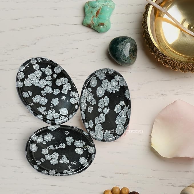 Amazing Gemstone Snowflake Obsidian Worry Stone Crystals and Healing Stones for Stress Relief Gifts - Piedra Crystal Fidget for Meditation - Unique Stocking Stuffers and Birthday Gifts