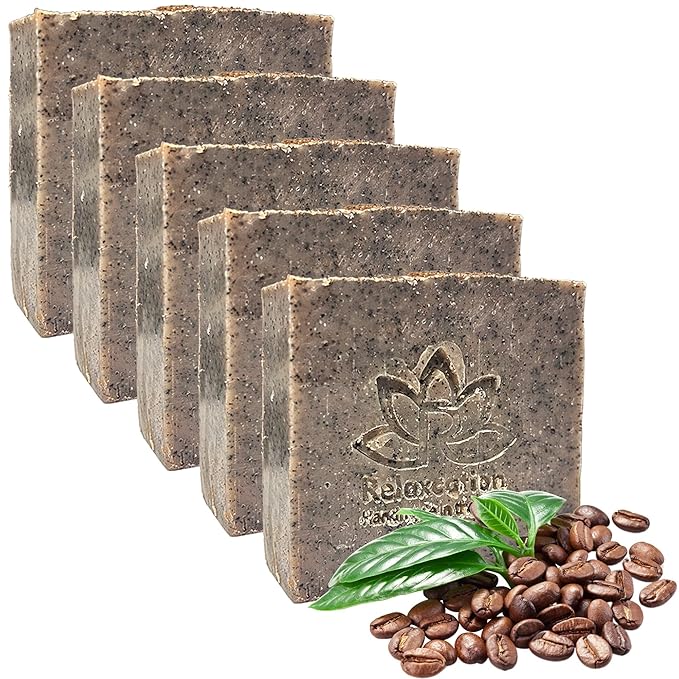 Handmade Coffee Scrub Soap Bar โ Natural Exfoliating Soap with Fresh Ground Coffee, Cocoa Butter & Latte Aroma โ Cold Process Body Scrub Bar - (5 bars)