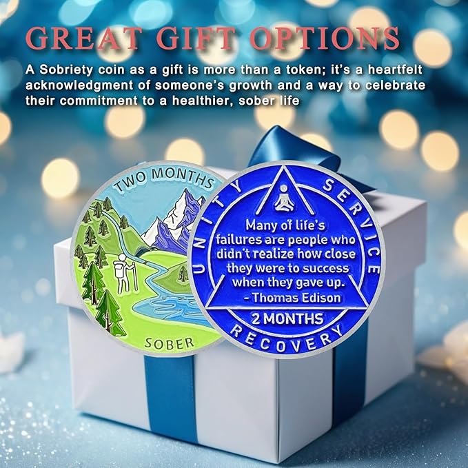 2 Month Sobriety Coin 60 Day Sobriety Chips AA Chip AA Coins Sober Chip Token Recovery Medallion NA Chips NA Coins from 1 to 12 Month Plastic case Included-Baking Paint Process