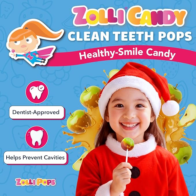 Zollipops Clean Teeth Pops Sugar Free Candy with Xylitol, Dye-Free Lollipops - Keto & Diabetic-Friendly, Dentist-Approved Treats for Kids (Caramel-Green Apple, 5.2 oz)