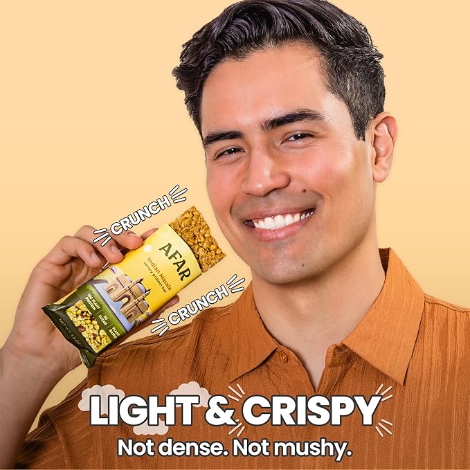 Afar Savory Protein Bars – Low Sugar, High Protein – Healthy Snacks for Adults – Meal Replacement Bar – Rice Crispy Texture – Vegan, Gluten Free (8 Bars, Indian Masala)