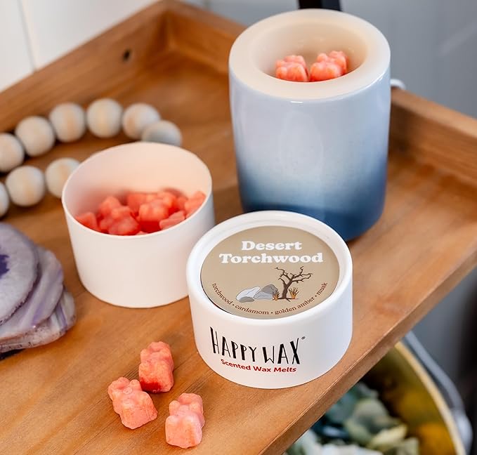 Happy Wax Desert Torchwood Scented Bear Wax Melts - Natural Strong Woodsy Scented Wax Melts Infused w/Essential Oils - Non Toxic Wax Melt. Scented Soy Wax Melts for Warmers (4 oz Tin)