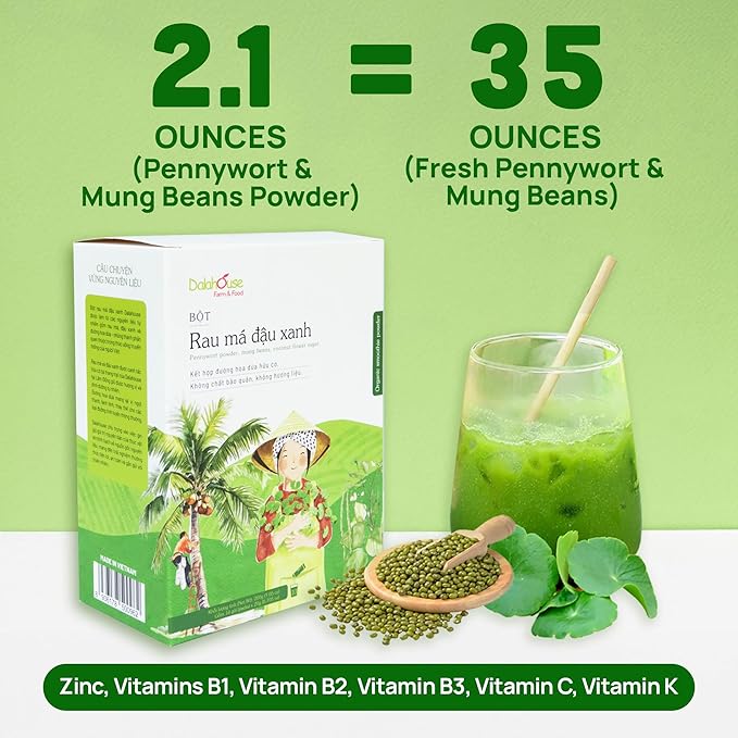 100% Freeze-Dried Pennywort and Mung Bean Powder with Coconut Milk Extract, Nutritional Vegetable Supplement, Healthy Drink Mix for Smoothies, Desserts (20 Sachets x 2.1 oz) - Pack of 1