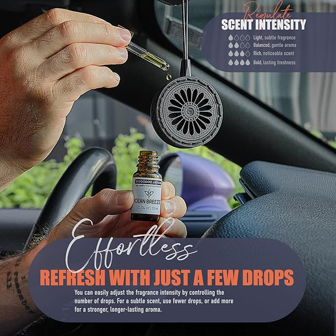Wood Car Air Freshener — Handmade Air Freshener — Best Wheels Aromatherapy Fragrance Oil Diffuser in Wooden Gift Box — Ready To Gift Set with Ocean Breeze Fragrance Oil - 10 ml