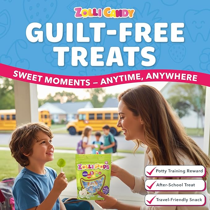 Zollipops Clean Teeth Pops Sugar Free Candy with Xylitol, Dye-Free Lollipops - Keto & Diabetic-Friendly, Dentist-Approved Treats for Kids (Green Apple, 3.1 oz, Pack of 2)