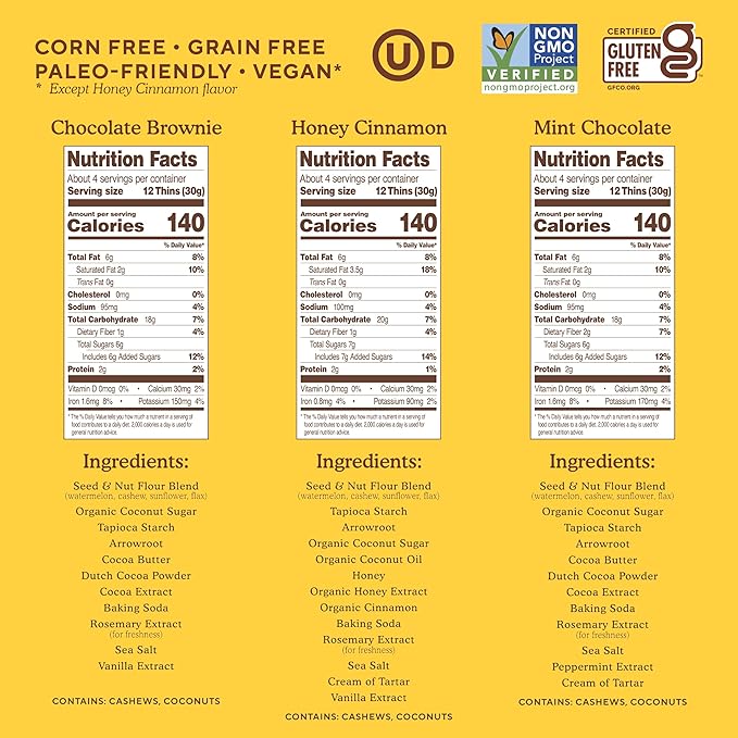 Simple Mills Sweet Thins Cookies Variety Pack, Seed and Nut Flour (Mint Chocolate Chip, Honey Cinnamon, Chocolate Brownie, and Lemon) - Gluten Free Healthy Snacks, 4.25 Ounce (Pack of 4)