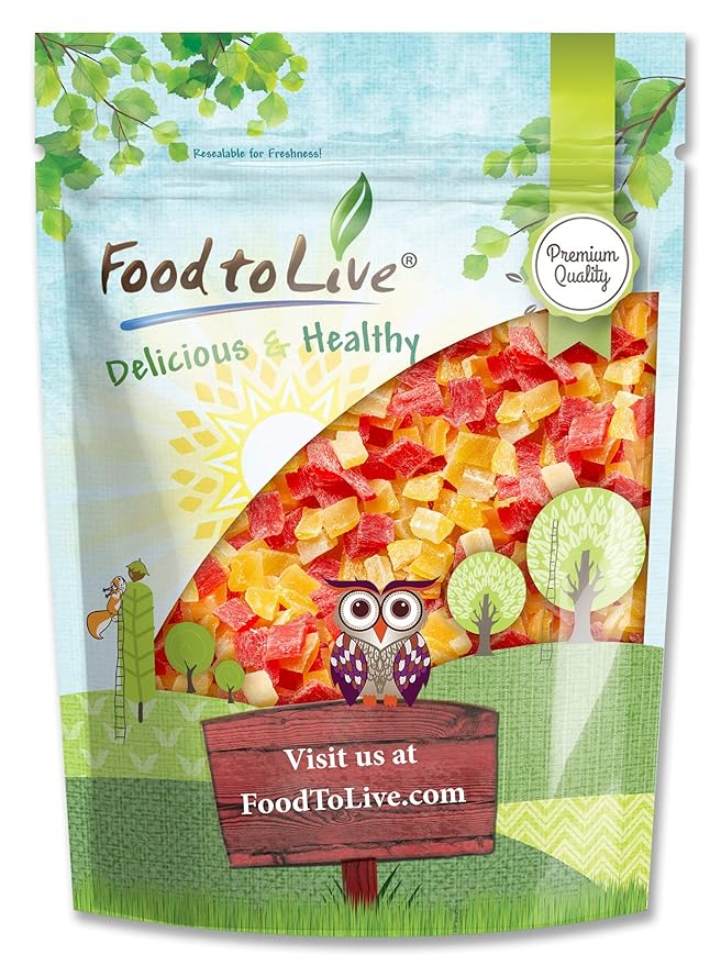 Food to Live Diced Fruits Mix, 2 Pounds - Contains Dreid and Diced Mango, Pineapple, Papaya. Sweetened, Unsulfured, Candied Vegan Snack, Kosher, Bulk, Great for Culinary Use and Baking