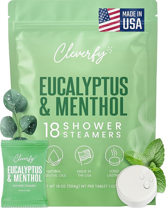 Cleverfy Eucalyptus for Shower Steamers Aromatherapy – Stocking Stuffers for Women, Teens and Wife – Christmas Gifts for Women and Teen Girls – White Elephant Gifts for Adults – 18 Tablets