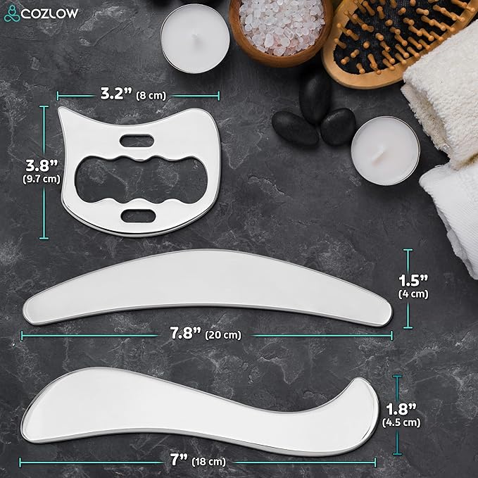 COZLOW 3-in-1 Stainless Steel Muscle Scraper Tool Set for IASTM Therapy - Skin Scraping Massage Tools for Soft Tissue Mobilization - Deep Tissue Gua Sha for Arms, Legs & Back