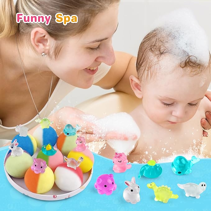 8PCS Kids' Bath Bomb Surprises, Charming Metal Gift Box, This Toy Bath Bombs Set Features Natural Organic Fizzy Bubble Bath Bombs, Ideal as Christmas Stocking Fillers for Girls, Boys, and Toddlers.