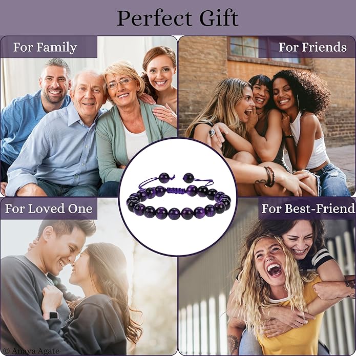 Energy Protection Crystal Handmade Adjustable Bead Bracelet Perfect for Men, Women’s Gift - Gemstone Healing Stretch Bracelet Pulsera Para Hombre Mujer Stocking Stuffer