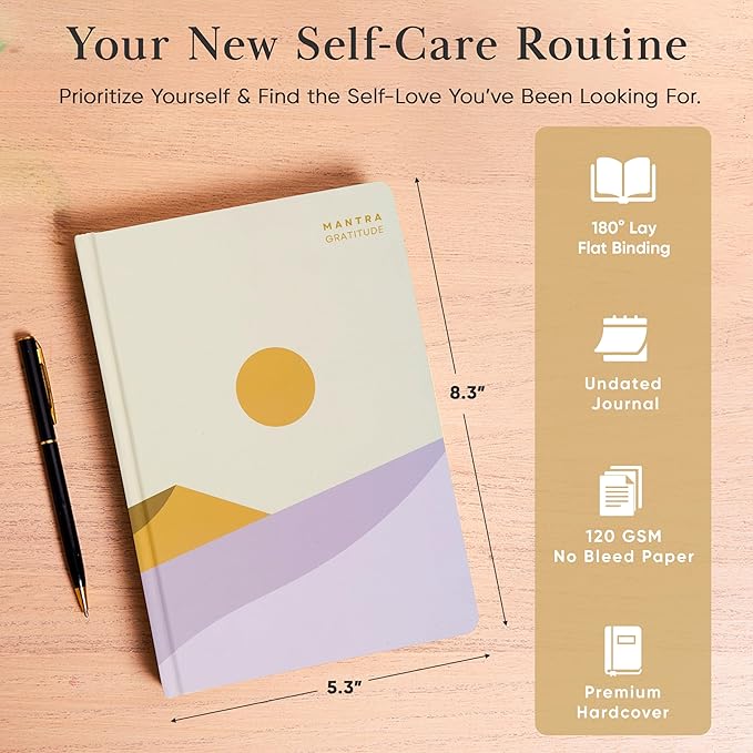 Gratitude Journal For Women & Men - Mental Health, Self Love & Self Care Journal - Evening - 5.8" x 8.3" - Mantra Planner