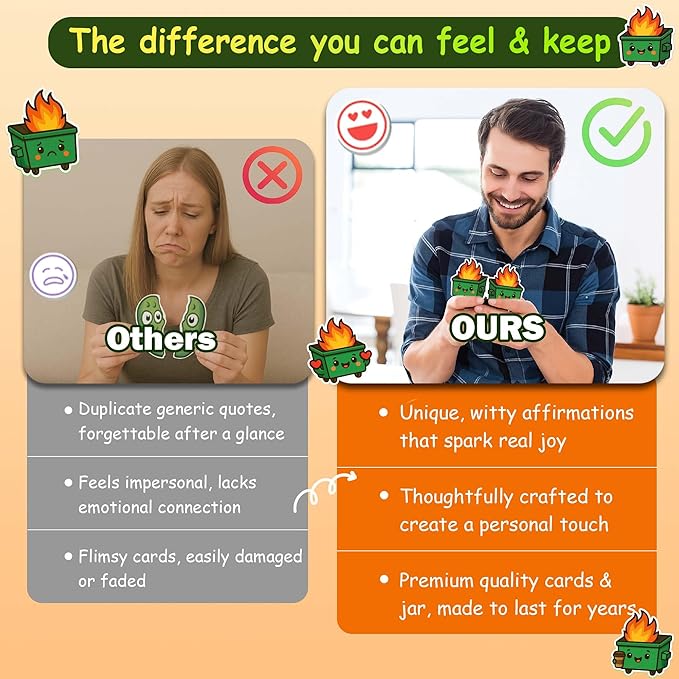 60 Positive Dumpster Fire Cards Jar, Emotional Dumpster Fire Desk Accessories, Affirmation Cards for Women, Teens Girl, Coworker, Dumpster Fire Zen Garden, Womens Birthday Gifts Unique