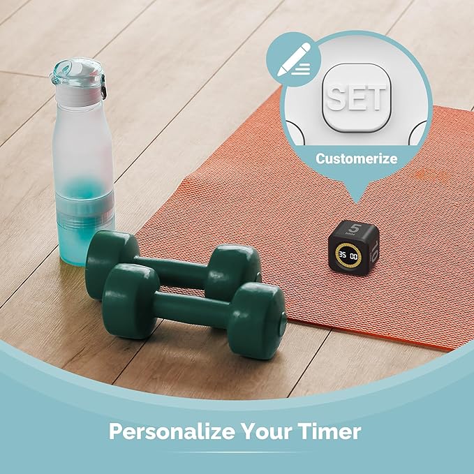 KADAMS Pomodoro Cube Timer Productivity Visual Timer - 5/10/25/50 Min Rotating Countdown, Customize Countup Silent Mode- for Work Study Cook Workout Kitchen Back to School Classroom (Black 2 Pack)