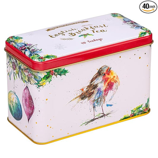 New English Teas Christmas Robin Tea Tin with 40 English Breakfast Teabags