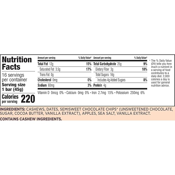 Larabar Chocolate Chip Cookie Dough, Gluten Free Fruit & Nut Bar, 16 Ct