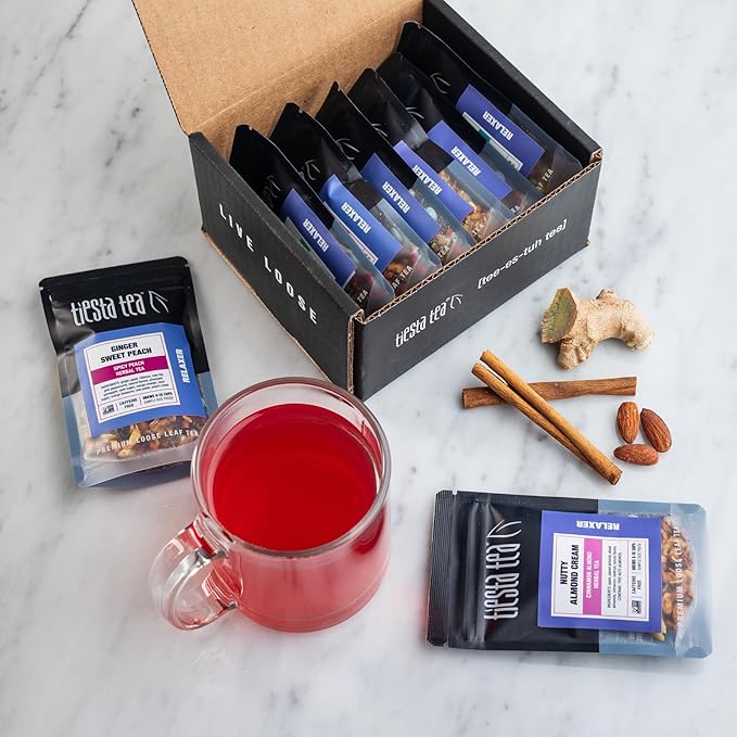 Tiesta Tea - 8 Herbal & Rooibos Sampler Dry Flight Set, Loose Leaf, No Caffeine, Makes Hot and Iced, Assorted Tea Sets with Herbal, Chai, Fruit Blends & More, 8 Resealable Sample Pouches