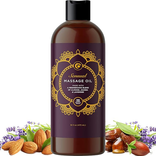 Aromatherapy Sensual Massage Oil for Couples - Relaxing Lavender Massaging Oil for Massage Therapy with Vitamin E Jojoba & Sweet Almond - Naturally Scented Vegan Non GMO & Gluten Free (16 Fl Oz)