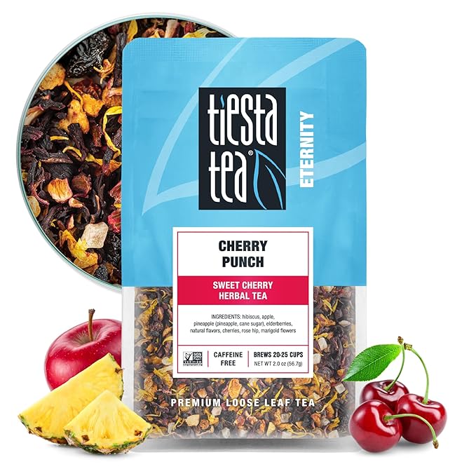 Tiesta Tea - Cherry Punch, Loose Leaf, Sweet Cherry Herbal Tea, Premium Blend, Non-Caffeinated, Makes Hot or Iced & Brews Up to 25 Cups, 2oz Resealable Pouch
